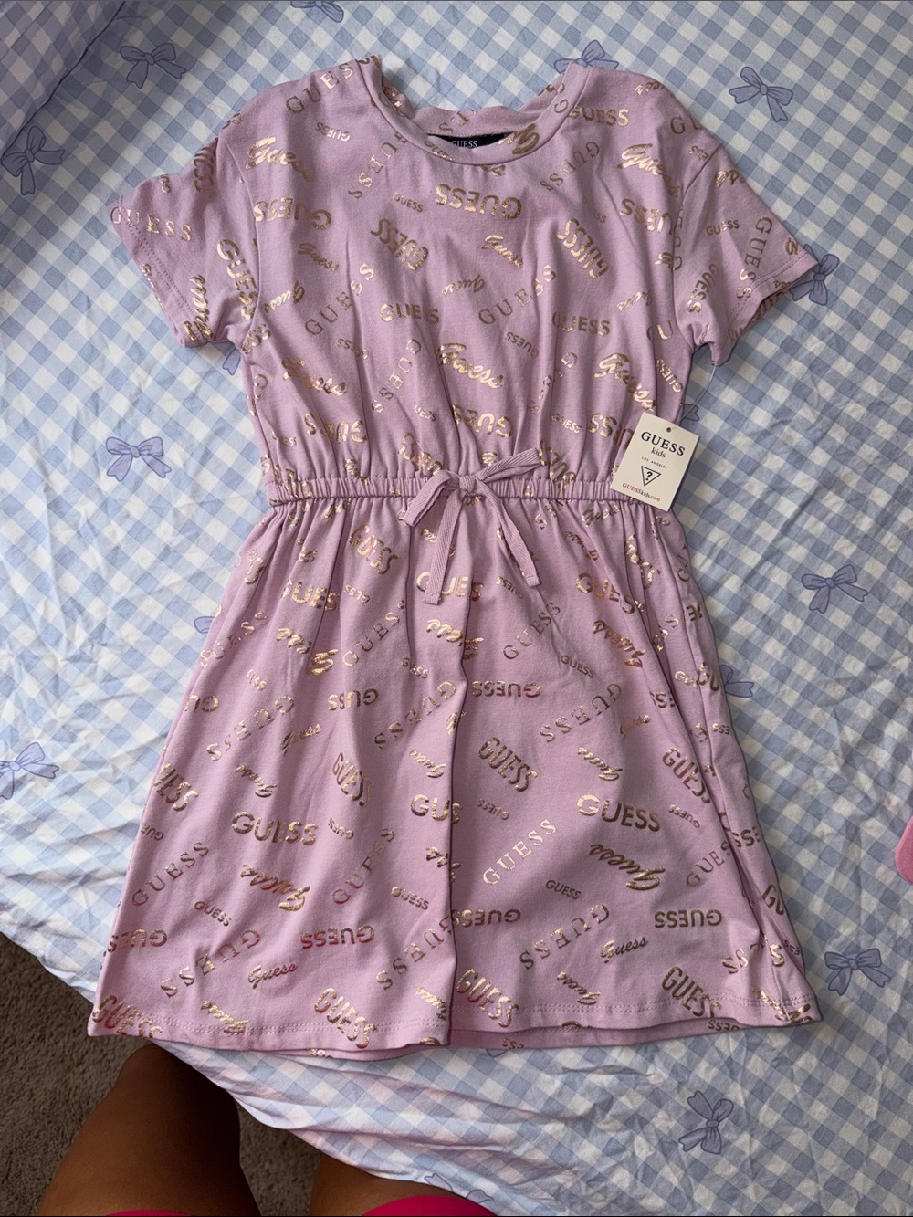 Guess Lavender Logo Tie-Waist Casual Dress